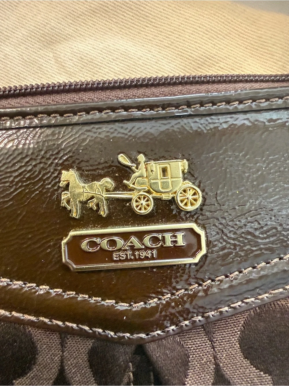 Coach Brown Signature Canvas Crossbody with Gold Hardware